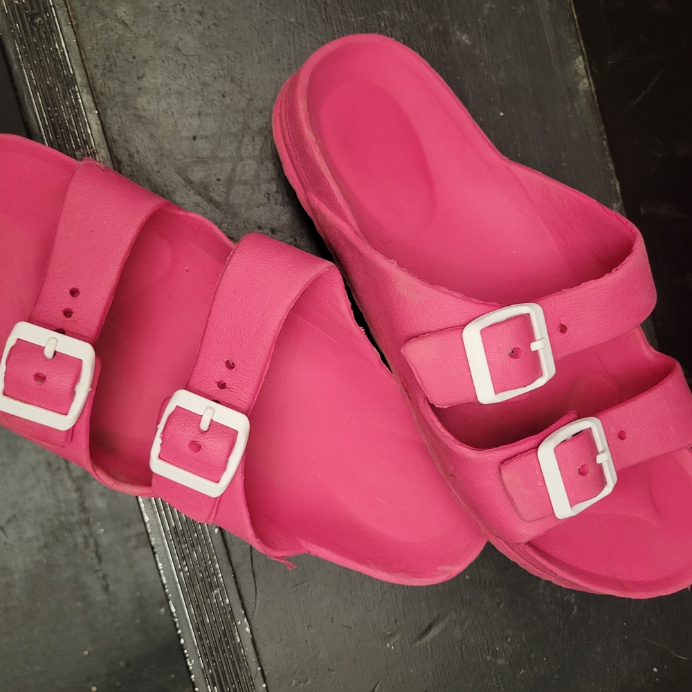 Hot Pink Double-Buckle Slip-On Sandals